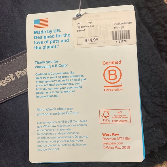 NWT West Paw Big Sky Blanket in Navy, Medium - Picture 4 of 7